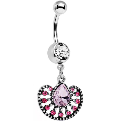 Pink Gem Fantastic Fancy Fan Dangle Belly Ring