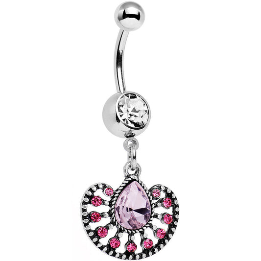 Pink Gem Fantastic Fancy Fan Dangle Belly Ring