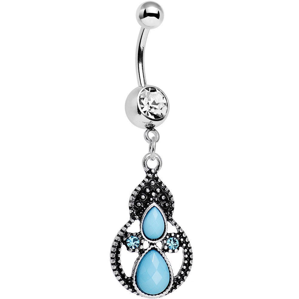 Clear Aqua Gem Faux Turquoise Fancy Dangle Belly Ring