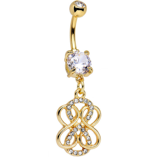 Clear Gem Gold PVD Mobius Strip Infinity Dangle Belly Ring