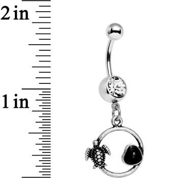 Clear Black Gem Love My Tortoise Heart Dangle Belly Ring