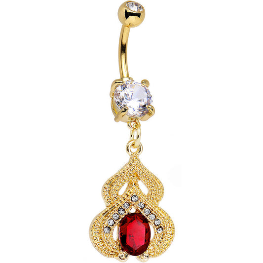 Clear Red Gem Gold PVD Fancy Delilah Dangle Belly Ring