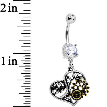 Clear Gem Steampunk Mechanical Heart Dangle Belly Ring
