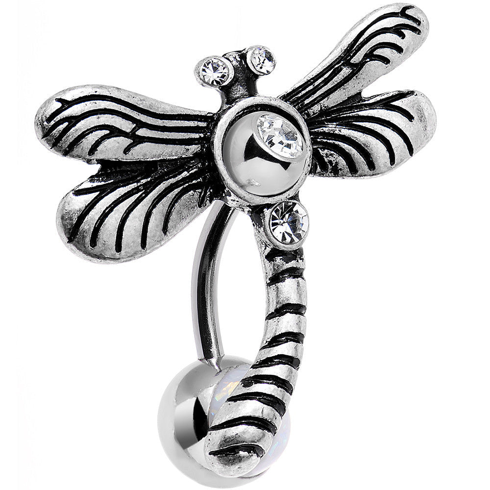 Clear Gem Flyaway Dragonfly Top Mount Belly Ring