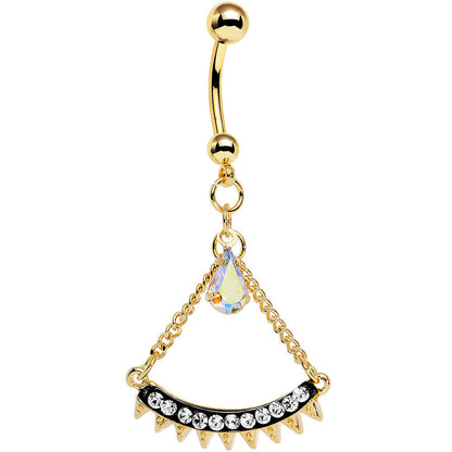 Clear Aurora Gem Gold Anodized Euclidian Arc Dangle Belly Ring