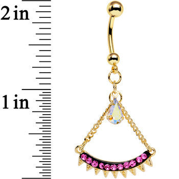 Pink Aurora Gem Gold Anodized Euclidian Arc Dangle Belly Ring