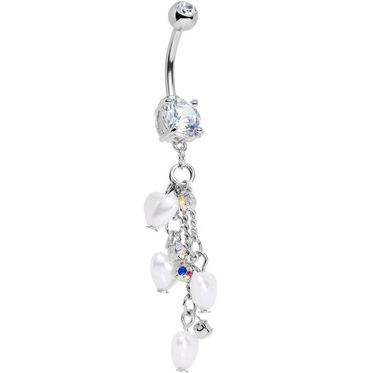 Clear Gem White Orb Hearts Dangle Belly Ring