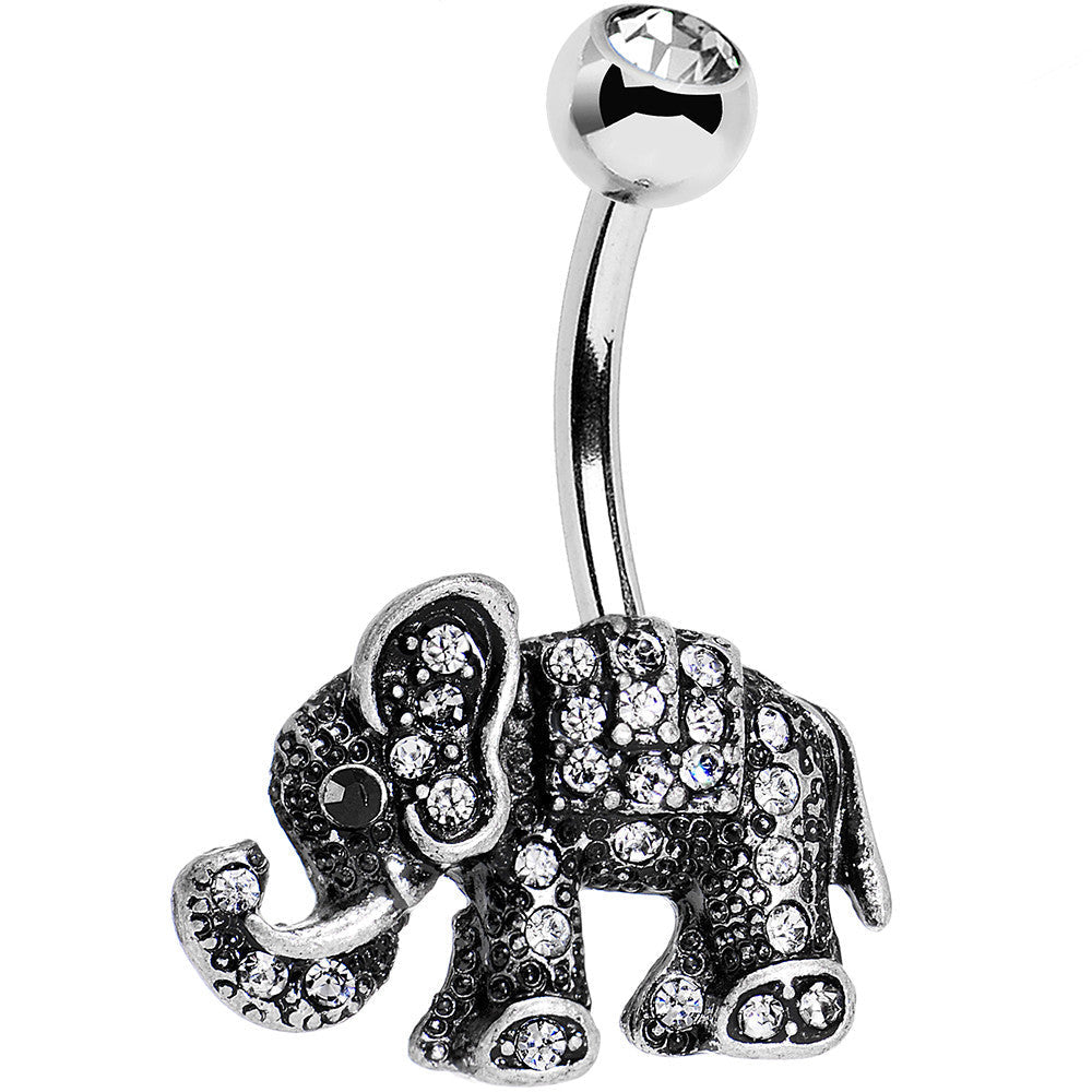 Clear Gem Lucky Little Elephant Belly Ring