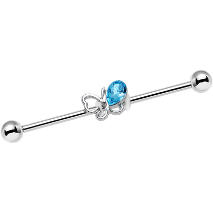 14G Aqua Gem Frolicking Butterfly Industrial Barbell 38mm