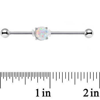 14G White Faux Opal Opulence Industrial Barbell 38mm