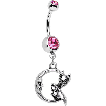Pink Gem Fairly Fairy Moon Dangle Belly Ring