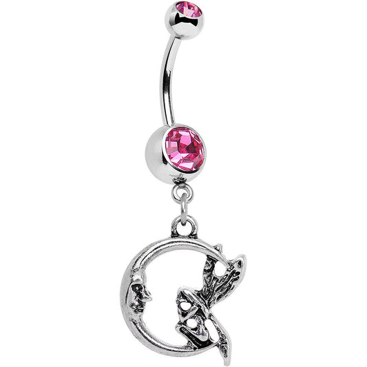 Pink Gem Fairly Fairy Moon Dangle Belly Ring