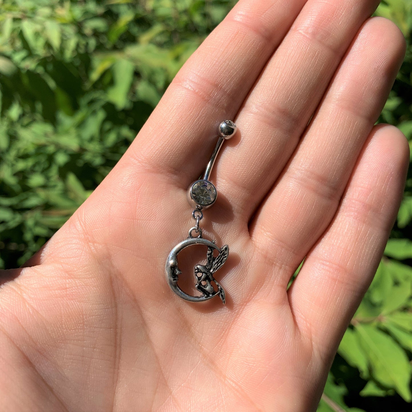 Clear Gem Fairly Fairy Moon Dangle Belly Ring