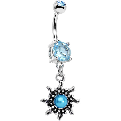 Aqua Gem Frosted Blue Orb Spun Sun Dangle Belly Ring