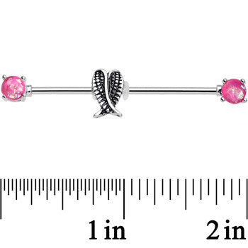 14G Pink Faux Opal Sheathed Wings Industrial Barbell 38mm
