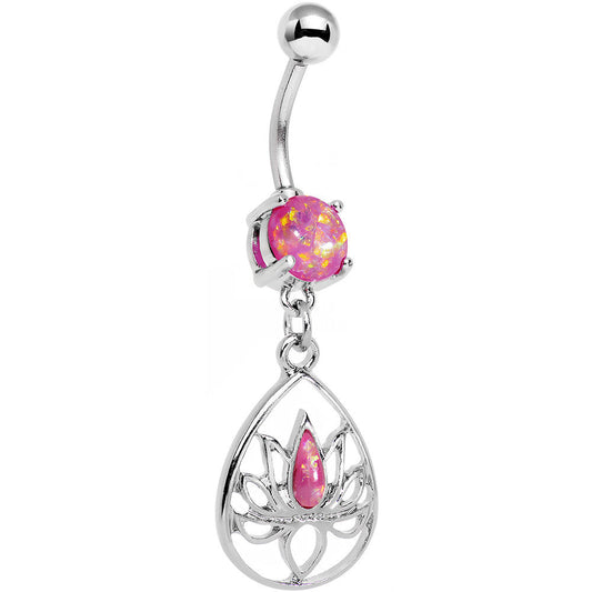 Pink Faux Opal Wrap It Up Lotus Flower Dangle Belly Ring