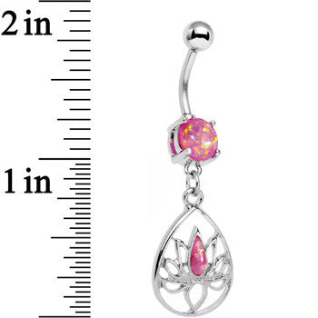 Pink Faux Opal Wrap It Up Lotus Flower Dangle Belly Ring
