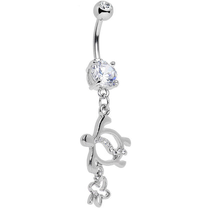 Clear Gem Love My Tortoise Heart Dangle Belly Ring