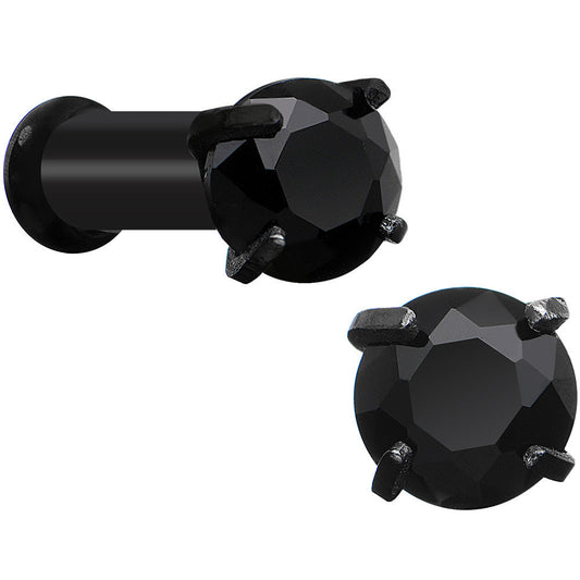 10G Black CZ Gem Black IP Bling Double Flare Plug Set