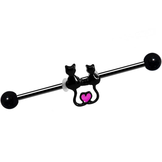 14G Black Anodized Steel Kitty Cat Love Industrial Barbell 38mm