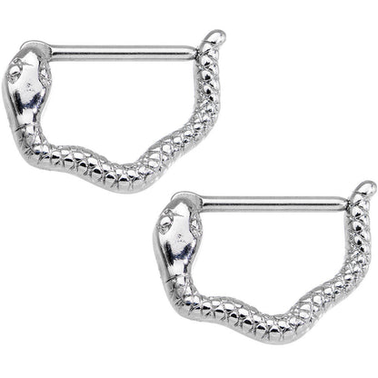 14G 9/16 Stainless Steel Slithering Snake Nipple Clicker Set