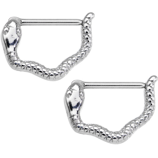 14G 9/16 Stainless Steel Slithering Snake Nipple Clicker Set