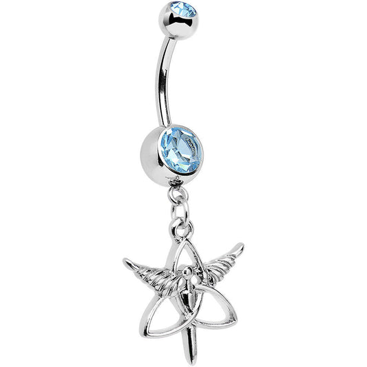 Aqua Gem Heroic Heralds Staff and Trinity Dangle Belly Ring