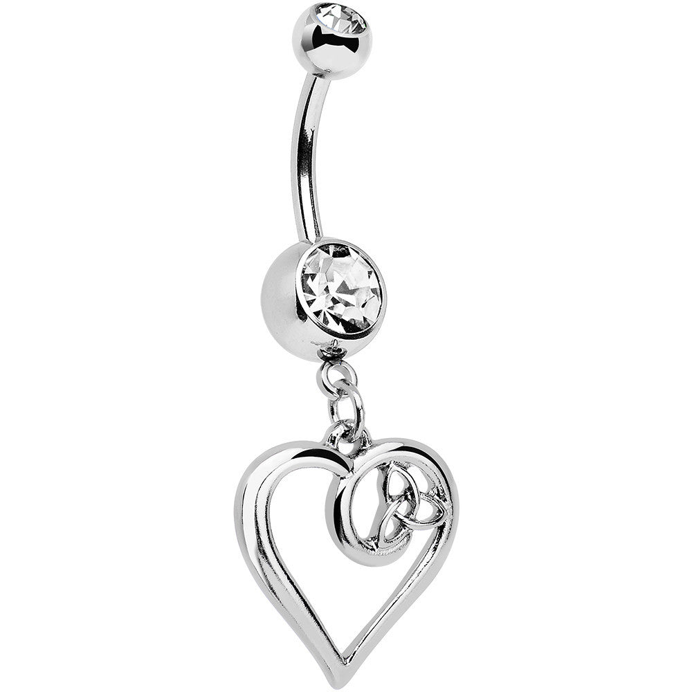 Clear Gem Twisted Trinity Heart Dangle Belly Ring
