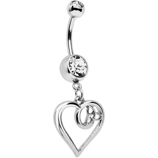 Clear Gem Twisted Trinity Heart Dangle Belly Ring