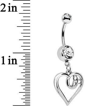 Clear Gem Twisted Trinity Heart Dangle Belly Ring