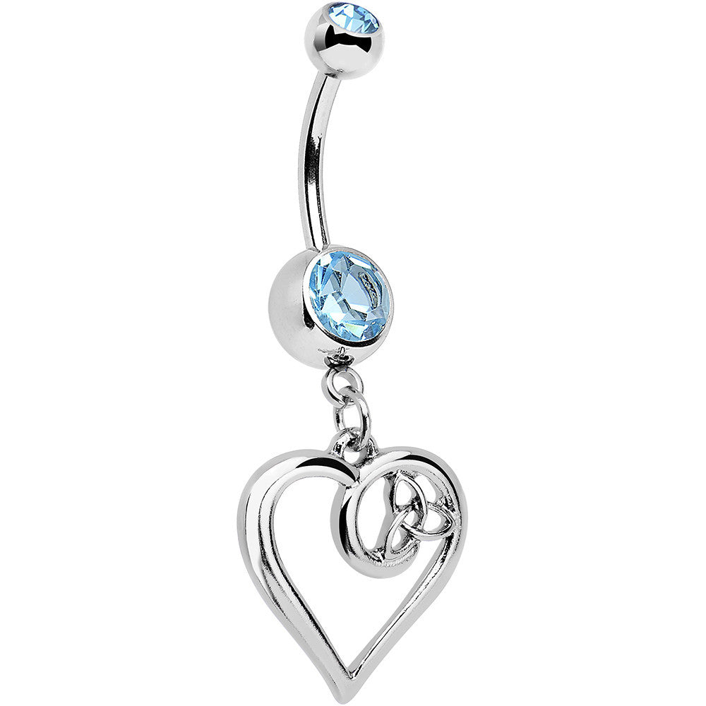 Aqua Gem Twisted Trinity Heart Dangle Belly Ring