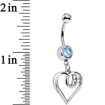 Aqua Gem Twisted Trinity Heart Dangle Belly Ring