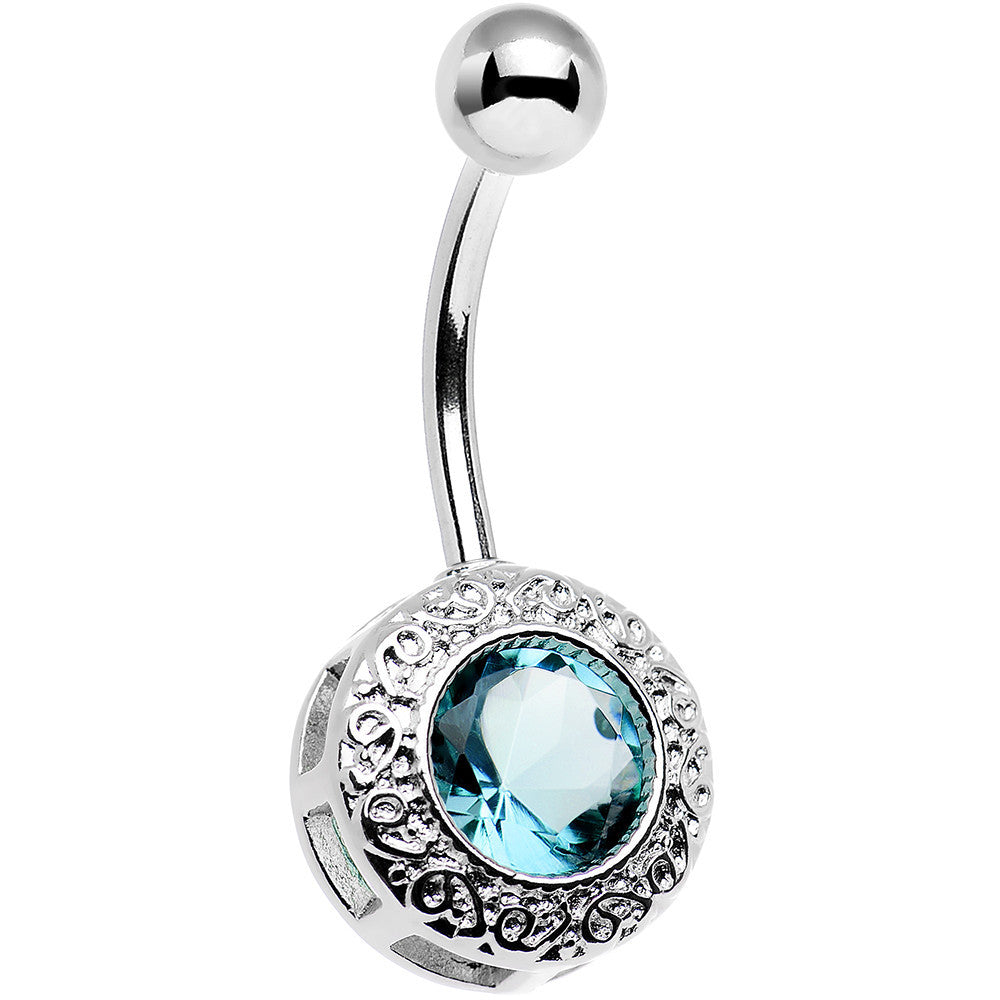 Aqua Gem Cute as a Button Lattice Frame Belly Ring