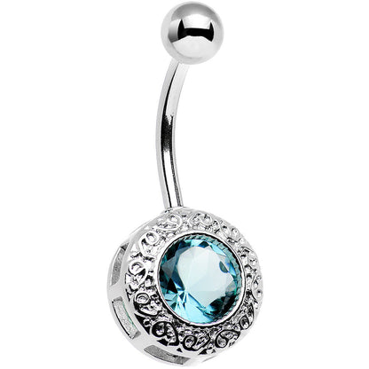 Aqua Gem Cute as a Button Lattice Frame Belly Ring