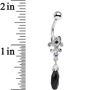 Aurora Black Gem Filigree Drop Dangle Belly Ring