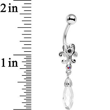 Black Aurora Clear Gem Filigree Drop Dangle Belly Ring