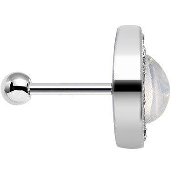 16G 1/4 White Faux Opal Clear CZ Teardrop Cartilage Earring