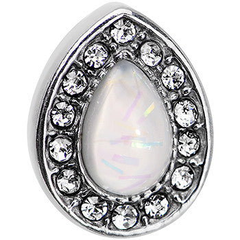 16G 1/4 White Faux Opal Clear CZ Teardrop Cartilage Earring