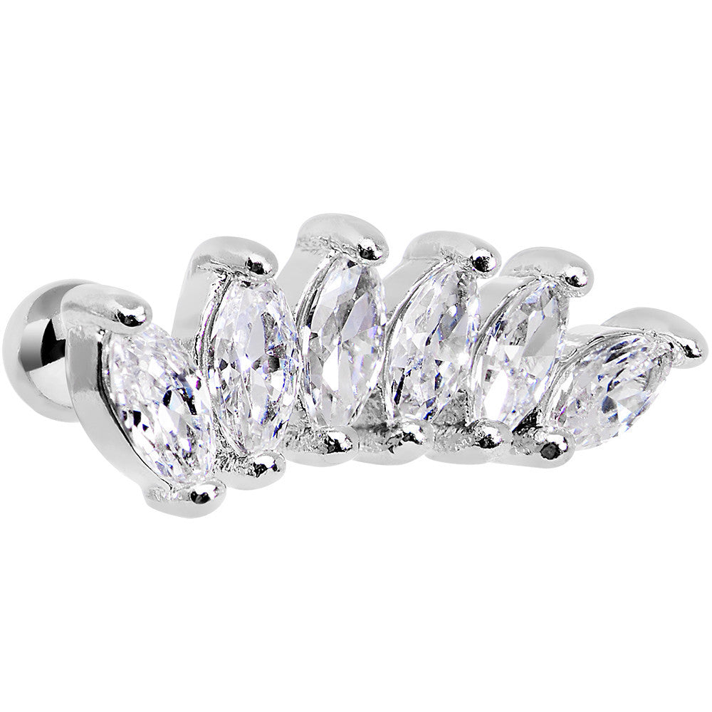 18G 1/4 Clear Cubic Zirconia Elegant Crown Cartilage Earring