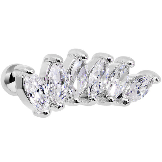 18G 1/4 Clear Cubic Zirconia Elegant Crown Cartilage Earring