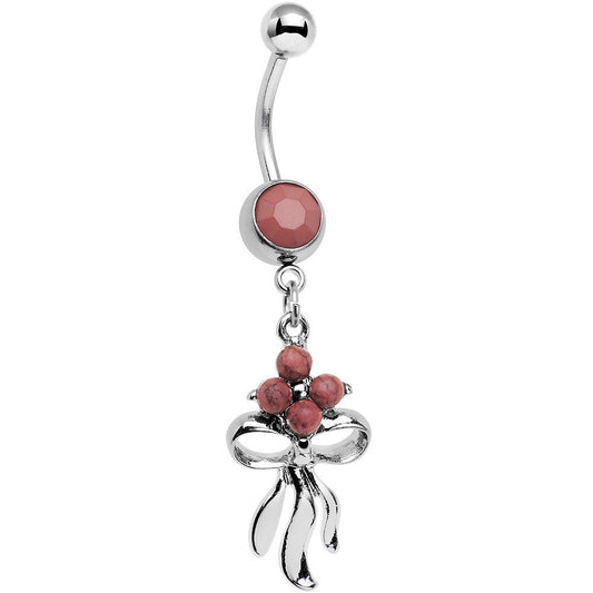 Rose Flower Faux Turquoise Southwestern Bundle and Bow Dangle Belly Ring