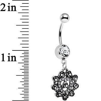 Clear Gem Rose Ring Flower Heart Dangle Belly Ring