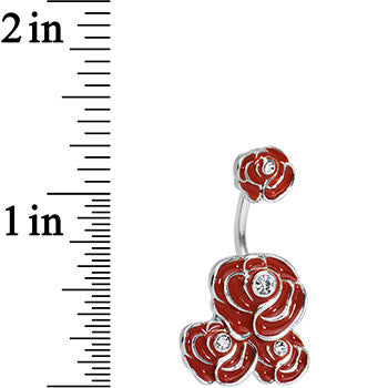 Clear Gem Red Rose Flower Double Mount Belly Ring