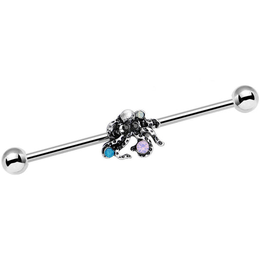 14G Pink Green Blue Faux Opal Octopus Industrial Barbell 38mm