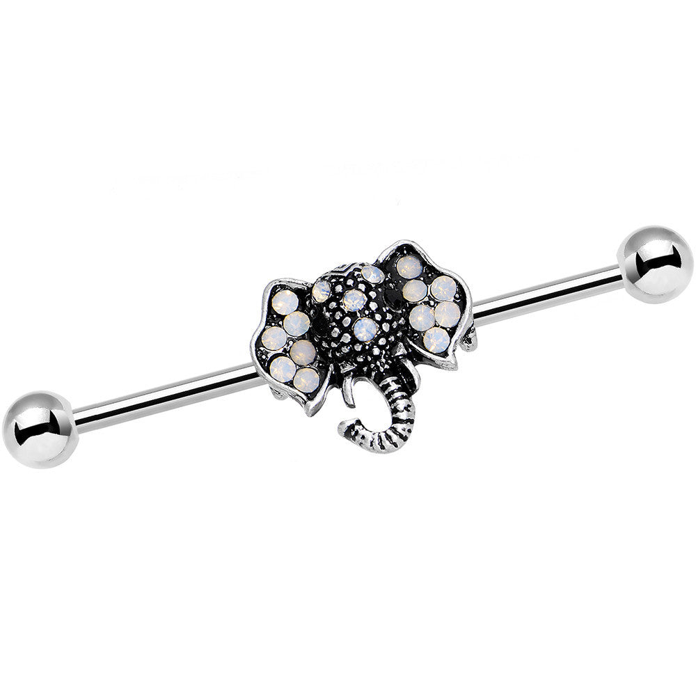 14G Pink Faux Opal Elegant Elephant Head Industrial Barbell 36mm