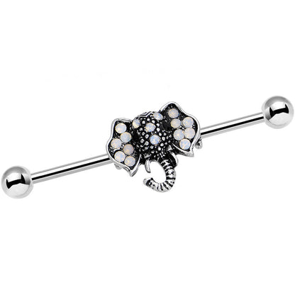 14G Pink Faux Opal Elegant Elephant Head Industrial Barbell 36mm
