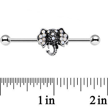 14G Pink Faux Opal Elegant Elephant Head Industrial Barbell 36mm