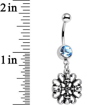 Aqua Gem Halloween Quad Skull and Snake Dangle Belly Ring