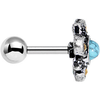 16G 1/4 Faux Turquoise Bohemian Flower Tragus Cartilage Earring