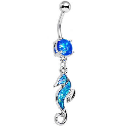 Blue Faux Opal See You Later Seahorse Dangle Belly Ring